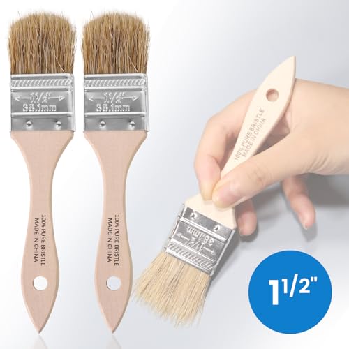 ETERNA 6Pack Household Chip Paint Brush 1.5inch Natural Bristles Wooden Handle Flat Brushes Set for Painting, Glue, Oil, Acrylic, Stain - color: 6 Pack- 1.5"