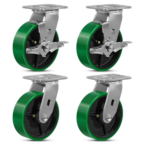 6 inch Heavy Duty Casters, Swivel Casters Set of 4 Wheels Load Capacity 4800lbs, No Noise Industrial Caster with Grease Fitting (2 Brakes & 2 Swivel) - style: 6'' Wheel