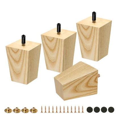 FoDau770 Square Furniture Legs 3 Inch, Ash Wood Legs with 5/16"-18 Bolts - size: 3 Inch