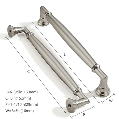 2 Pack 6 Inch Hole Center Brushed Satin Nickel Cabinet pulls Solid Heavy Duty Cabinet Pull Cabinet Handles Kitchen Cabinet Hardware Vanity Handles Bathroom Cabinet pulls - color: Brushed Satin Nickel, size: 6 Inch(152mm)hole center