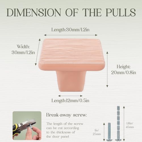 6 Pack Ceramic Drawer Pulls Square Cabinet Pulls Pink Drawer Knobs Wavy Natural Cabinet Handles Cute Dresser Knobs Boho Drawer Pull - color: Pink