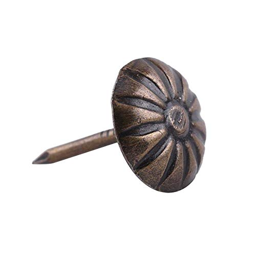 Hilitand 100pcs Upholstery Tacks,Furniture Nails Pins Sofa Rivet Upholstery Pins Craft Thumbtack Tack,Antique Brass (Daisy Nail 11x16mm)