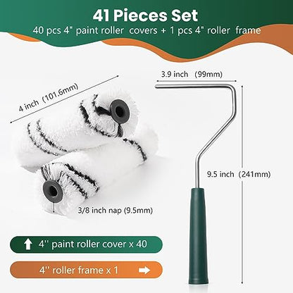 Microfiber Paint Roller 4 Inch, 3/8 Inch Nap, 40 Pack - color: 4 inch paint roller 40 pack