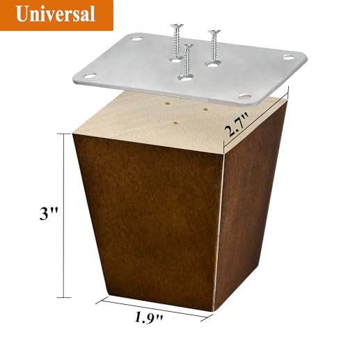 3 inch Furniture Legs Wood Sofa Legs, Universal Couch Legs Bed Risers Replacement Dresser Legs for Futon, Ottoman, Love Seat, Easy to Install, for U.S.Made and Other Furniture - size: 3 inch (4pcs) Universal (No hanger bolt)