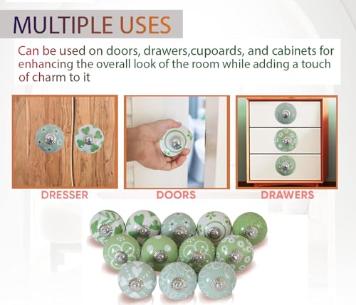Ceramic Cabinet Knobs Set of 12, Green White Drawer Pulls - color: Green &White