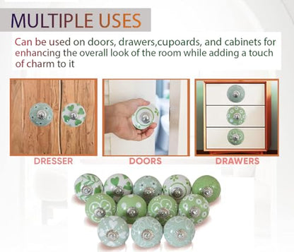Ceramic Cabinet Knobs Set of 12, Green White Drawer Pulls - color: Green &White