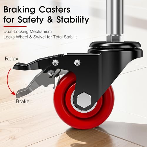 Caster Wheels, Threaded Stem Casters Set of 4 Heavy Duty,1/2"-16 x 1(Stem Diameter 1/2", Length 1"), Dual Locking Caster, Industrial Castor Wheels for Furniture,Carts - color: Black-Red