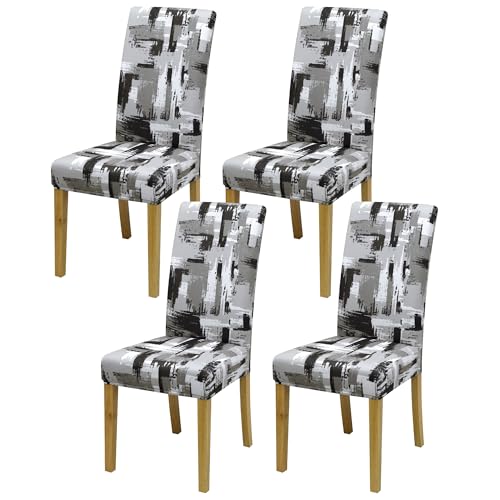 Dining Chair Covers, Stretch Seat Covers, Washable Furniture Protector - color: Color-blocked Geometric X, size: ‌Milk Silk