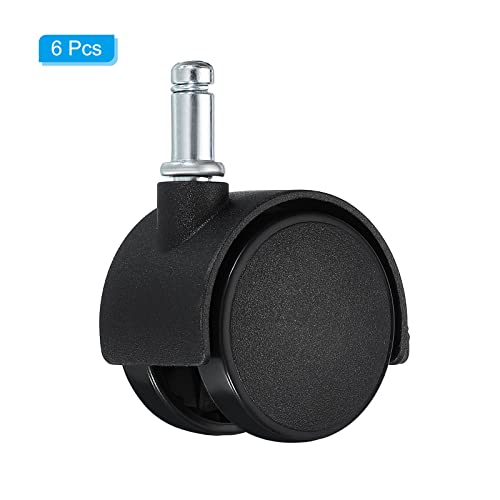 PATIKIL 1.5 Inch Swivel Casters, 6 Pack Nylon 360 Degree Universal Circlip Swivel Stem Wheels with Brake for Chair Furniture Replacement, Black