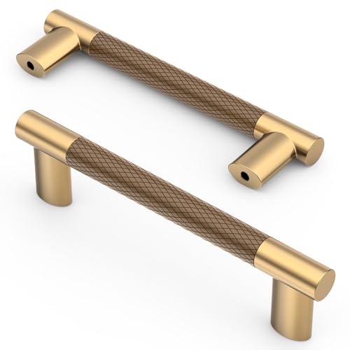 Asidrama 10 Pack 4 Inch(102mm) Knurled Brown and Champagne Bronze Kitchen Cabinet Handles, Cabinet Pulls Kitchen Cabinet Hardware Cupboard Handles Drawer Pulls 4496A - color: Brown-Champagne, size: 4" Hole Center(102mm)