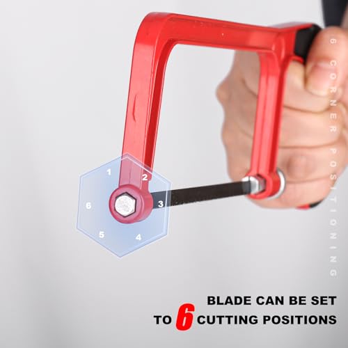 HAUTMEC Mini Hacksaw with Miter Box, 6" Metal Hand Saw with 6 Pcs Bi-Metal HSS Blade, 5.3" Aluminum Miter Box for 45° 90° 135° Precision Cuts, Small Hack saw for Steel, Wood, PVC & Craft (HT0262) - style: Mini Hacksaw Set | 3 PC