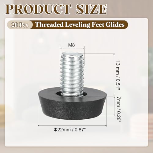 PATIKIL 20 Pcs M8 x 13mm Thread Adjustable Furniture Levelers, Furniture Feet Levelers Screw on Steel Screw in Threaded Leveling Feet Glides for Table Chair Cabinet Patio Legs - size: M8 x 13mm