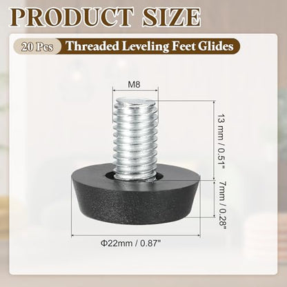 PATIKIL 20 Pcs M8 x 13mm Thread Adjustable Furniture Levelers, Furniture Feet Levelers Screw on Steel Screw in Threaded Leveling Feet Glides for Table Chair Cabinet Patio Legs - size: M8 x 13mm