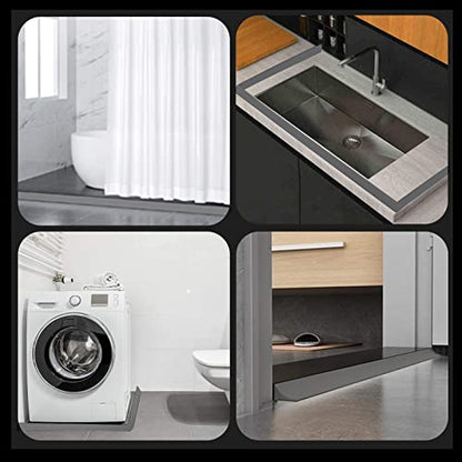 New Collapsible Shower Threshold Water Dam, Self Adhesive Silicone Waterproof Barrier Bathroom and Kitchen Water Strip Dam Shower Guard for Dry And Wet Separation Caulk Seal Strip Edge Trim(Grey) - color: Grey, style: 98Inch
