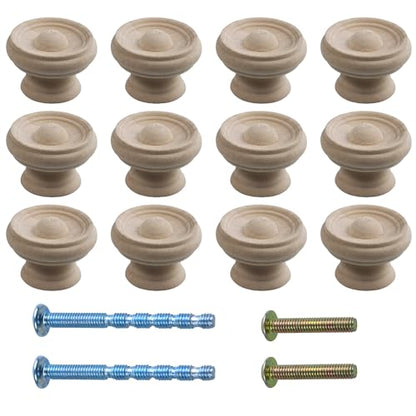 12Pcs 1.5" Round Wooden Drawer Knobs, Unfinished Mushroom Shape Cabinet Pulls Handles, Natural Wood Dresser Knobs for Kitchen Cupboard Furniture Wardrobe - color: Wood