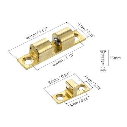 PATIKIL 40mm Double Ball Tension Roller Catch Latch, Solid Brass Adjustable Hardware Fitting with Screws for Cabinet Closet Tension Latch, Gold Tone - size: 40 mm