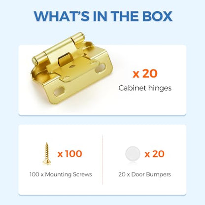 Gold Self-Close Cabinet Hinges, Semi Wrap 1/2 Inch Overlay,20 Pack 10 Pairs - size: Semi Wrap 1/2 inch Overlay