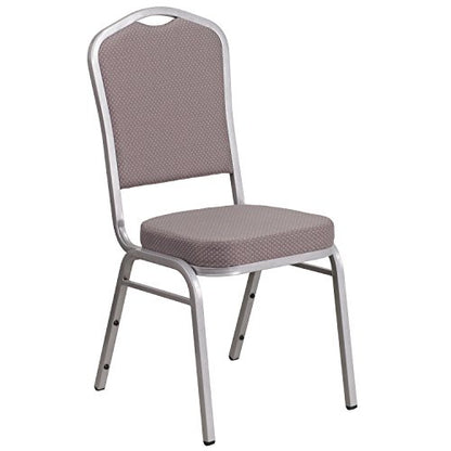 EMMA + OLIVER Gray Patterned Fabric Crown Back Stacking Banquet Chair - color: Gray Dot Fabric/Silver Frame
