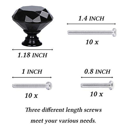 STMK 10 Pack Drawer Knobs, Drawer Pulls Black Diamond Shaped Crystal Glass 30mm Cabinet Knobs Pull Handles with Screws for Home Office Cabinet Cupboard Chest Dresser (10 Pack 30 mm, Black)