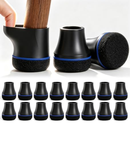 Chair Leg Floor Protectors for Hardwood Floors, Triple-Layer Design Silicone Chair Leg Caps, 3X Noise Reduction & 3X Anti-Scratch, Premium Durable Protectors for Dining Chairs (16pcs Fit 0.6"-0.75") - color: 16pcs Black&blue Ring, size: Round-S (0.6-0.75i