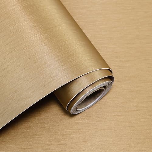 Metallic Grasscloth Peel and Stick Wallpaper Dark Gold Satin Contact Paper - color: wire drawing Dark Gold, size: 15.7" x 118"