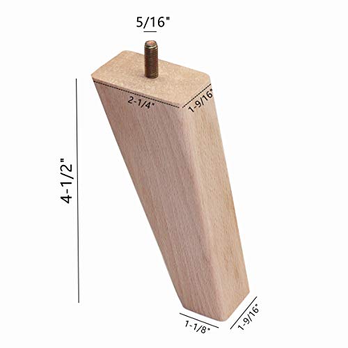 WEICHUAN 4.5 Inch Solid Beech Wood Furniture Sofa Couch Legs Set of 4 - color: Slant- Set of 4, size: 4.5"