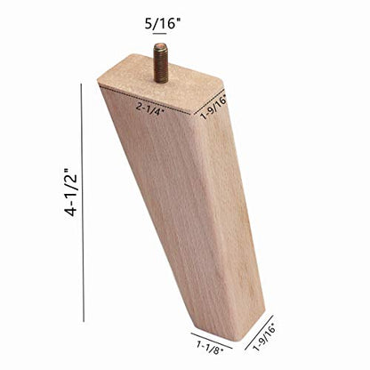 WEICHUAN 4.5 Inch Solid Beech Wood Furniture Sofa Couch Legs Set of 4 - color: Slant- Set of 4, size: 4.5"