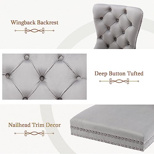 Light Grey Velvet Dining Chairs Set of 4, Elegant Tufted&Nailhead, Wood Leg - color: Light Grey, Wood Leg, size: set of 4