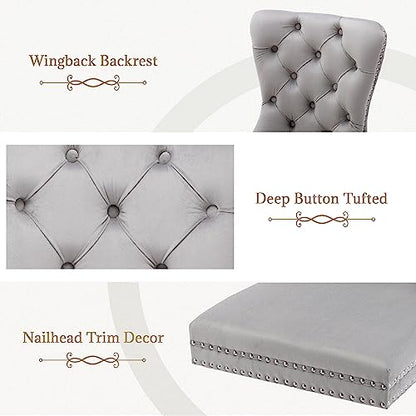 Light Grey Velvet Dining Chairs Set of 4, Elegant Tufted&Nailhead, Wood Leg - color: Light Grey, Wood Leg, size: set of 4