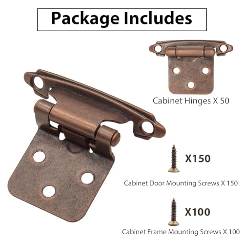 Antique Copper Bronze Cabinet Hinges,1/2" Overlay, 50 Pack(25 Pairs) - color: Antique Copper, size: 50 Pack(25 Pairs)