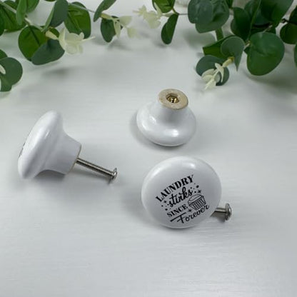 Set of 6 Vintage Ceramic Cabinet Laundry Room Furniture Handles Dresser Drawer knobs and Pulls 1.5 x 1.5 Inches