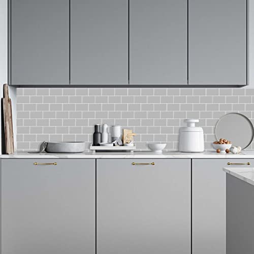 Alwayspon 10 Sheets 3D Thickened Peel and Stick Vinyl Backsplash Tiles, 12"x6" Self-Adhesive Wallpaper Wall Tile Stickers Stick on Subway Tiles for Kitchen Bathroom, Grey 055 - color: T80055s