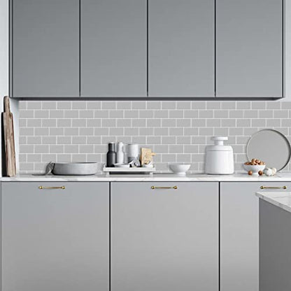 Alwayspon 10 Sheets 3D Thickened Peel and Stick Vinyl Backsplash Tiles, 12"x6" Self-Adhesive Wallpaper Wall Tile Stickers Stick on Subway Tiles for Kitchen Bathroom, Grey 055 - color: T80055s