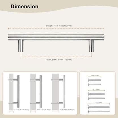 Gobrico 5 Pack Cabinet Handles 5 inch, Chrome Cabinet Pulls, Stainless Steel Cabinet Handles Hole Center 5" (128mm), Dresser Drawer Pulls Durable and Modern for Kitchen Bathroom - color: Polished Chrome, size: 5 Inch Hole Center