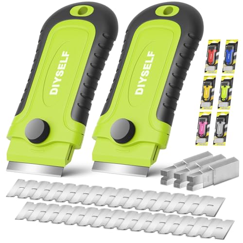 DIYSELF 2 Pack Razor Blade Scraper Tool with 30 Blades, Razor Blade Scraper - color: Green, size: 2 Pack