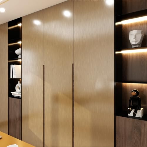 Metallic Grasscloth Peel and Stick Wallpaper Dark Gold Satin Contact Paper - color: wire drawing Dark Gold, size: 15.7" x 118"
