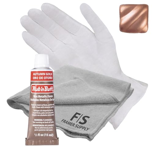Rub n Buff Metallic Wax with Cotton Glove and 8" x 8" Cloth - Gilding Wax for a Smooth Adjustable Gloss Finish - Single 0.5oz/15ml Tube (Autumn Gold) - color: Autumn Gold