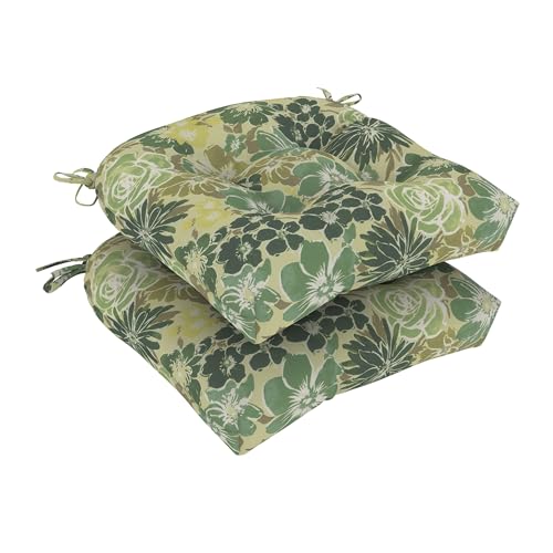 DYTXIII Set of 2 Outdoor Chair Cushions 19"x19"x4", Water Repellent Tufted Patio Seat Cushions with Ties, Thick Replacement Pads for Wicker Dining Chairs, Patio Furniture, Green Rose - color: Green Rose