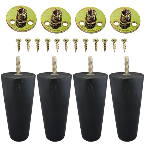 The Blue Cactus Company Wood Table Legs - 5-Inch Black Round - Set of 4 Screw-in Replacements for Sofa & Bed - size: 5 Inches