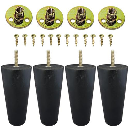 The Blue Cactus Company Wood Table Legs - 5-Inch Black Round - Set of 4 Screw-in Replacements for Sofa & Bed - size: 5 Inches