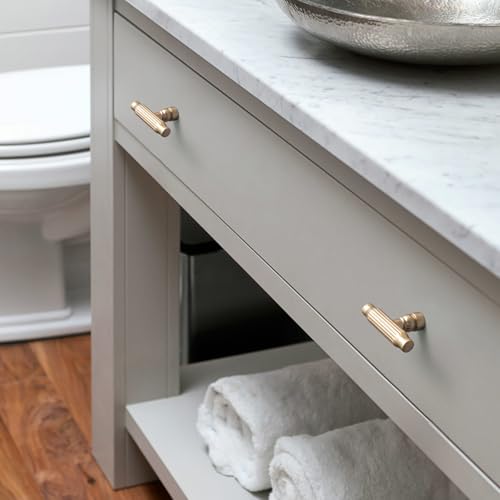 Goo-Ki 6 Pack Champagne Bronze Cabinet T-Bar Knob - Modern Vertical Groove Textured Grip for Kithcen Drawers & Cupboard - color: Champagne Bronze
