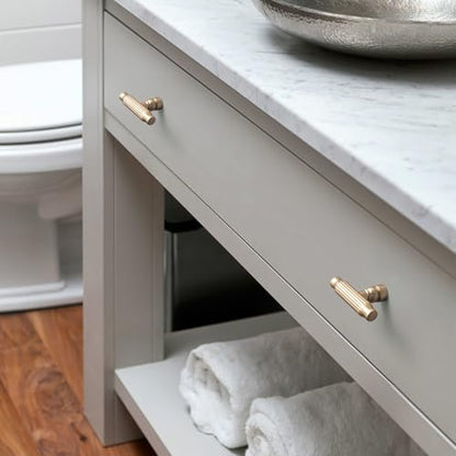Goo-Ki 6 Pack Champagne Bronze Cabinet T-Bar Knob - Modern Vertical Groove Textured Grip for Kithcen Drawers & Cupboard - color: Champagne Bronze