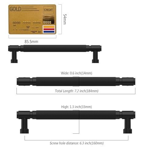 Amerdeco 10 Pack Matte Black knurled Cabinet Pulls 6.3" - color: Matte Black, size: 6.3" hole center