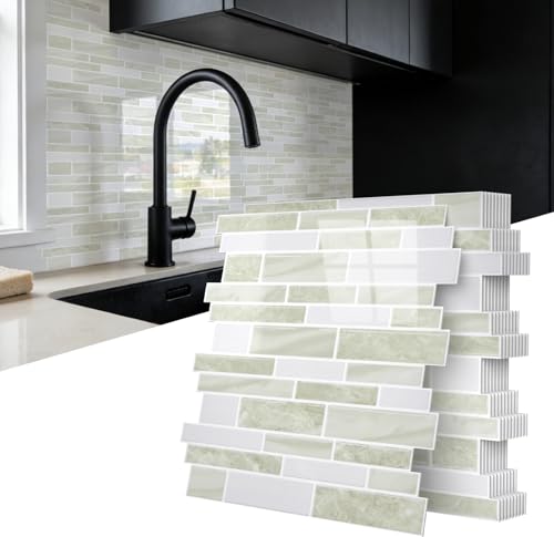 Vieshful Marble Peel and Stick Backsplash, 12 x 12 in, 10 Sheets - color: Warm Light Grey Marble, size: 10 Sheets
