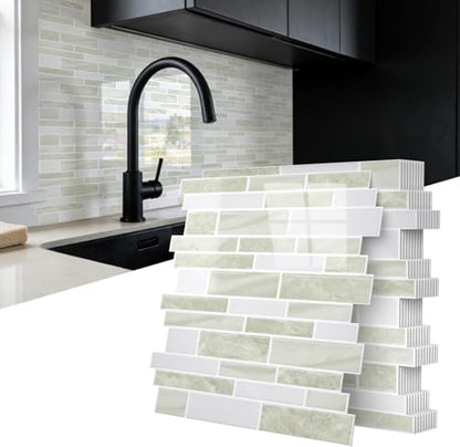 Vieshful Marble Peel and Stick Backsplash, 12 x 12 in, 10 Sheets - color: Warm Light Grey Marble, size: 10 Sheets