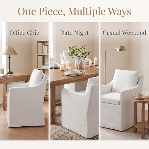 Slipcovered Dining Chairs with Arms, Set of 2, Beige