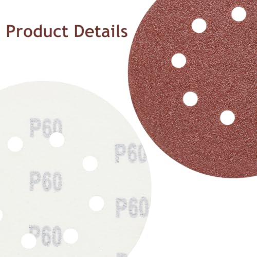 50 PCS 5 Inch 8 Hole Sanding Discs 60-320 Mixed Grit