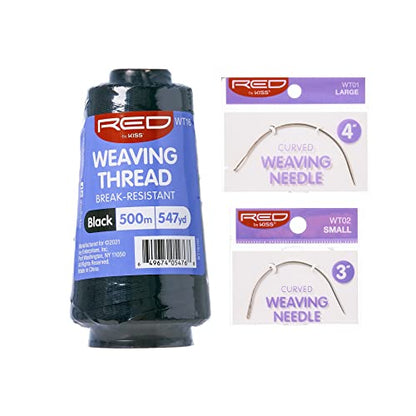 Red by Kiss Hair Weaving Thread Black 547yard and Curved Weaving Needles Set Hair Extension Kit