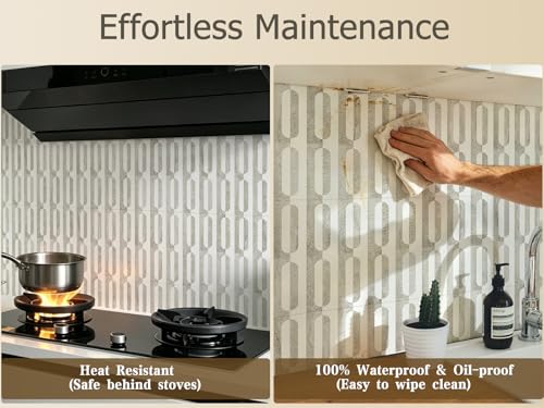 STICKGOO Peel and Stick Backsplash Tiles, 12 x 12 in, White/Beige - color: Pure White+Beige Slate
