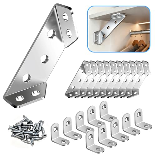 20 Pack Universal Stainless Steel Corner Brackets for Wood Connector - color: Silver